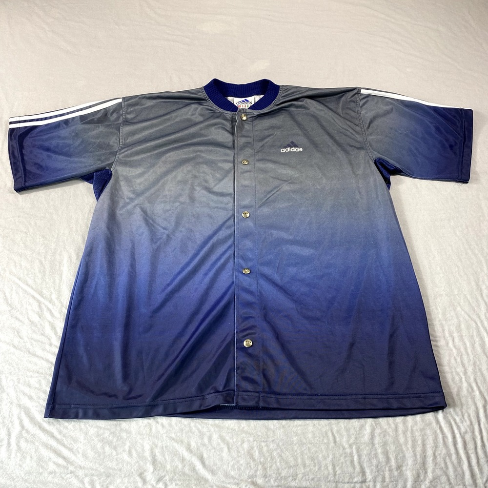 VINTAGE Adidas Shirt Mens Tall Blue Gray Warm Up Snap Button Basketball 90s